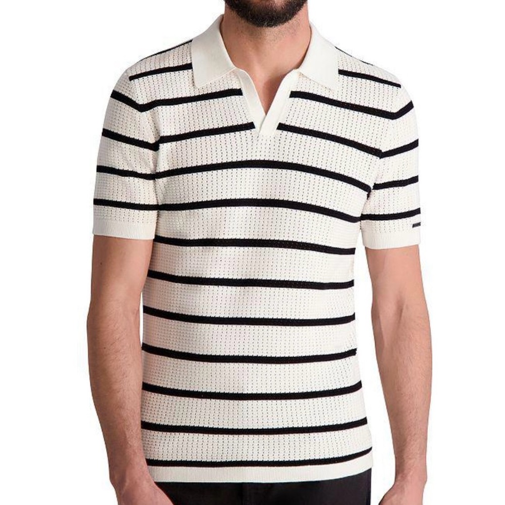 Karl Lagerfeld Men's Polo Shirt - Black and White Stripes